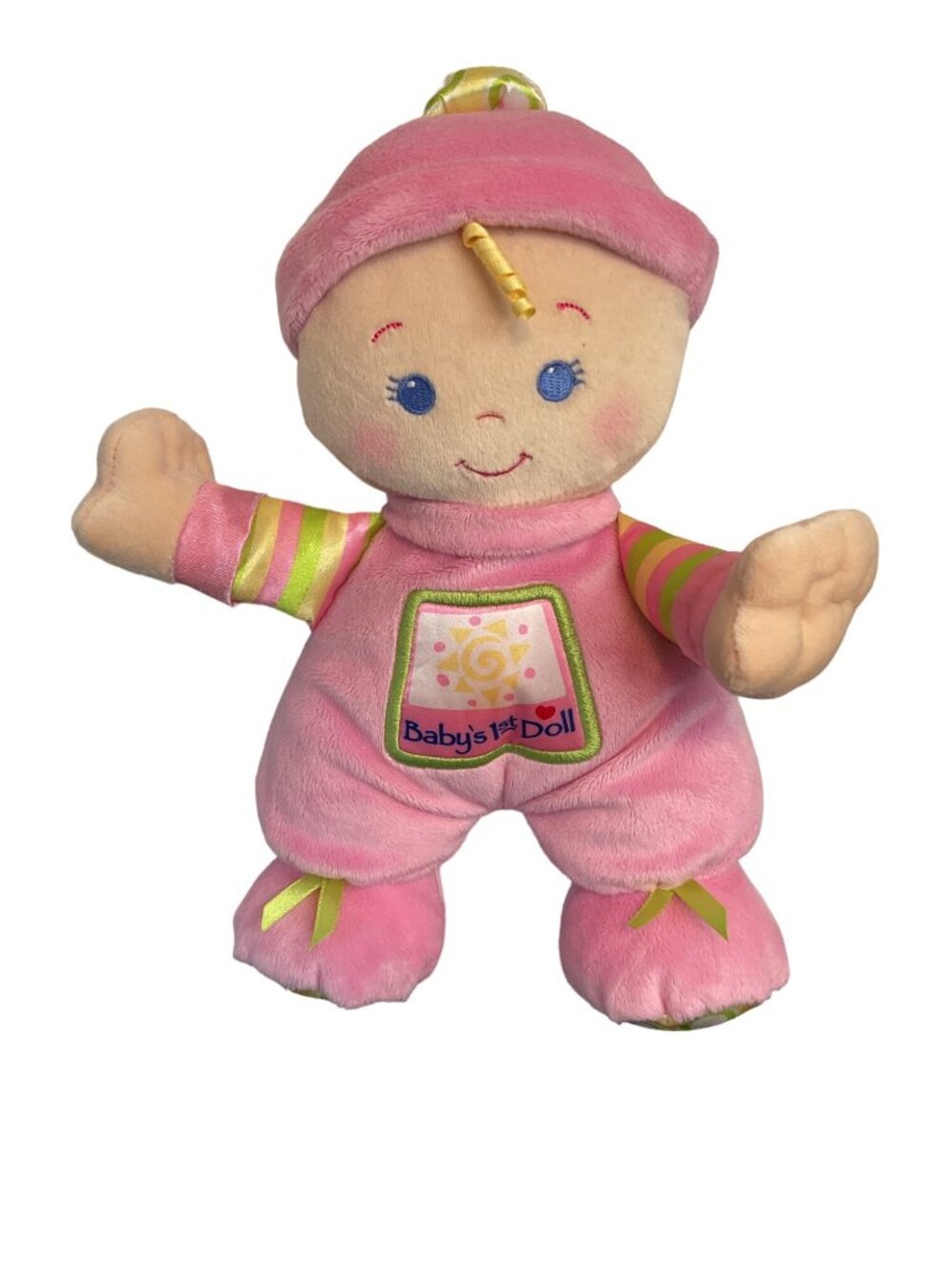 Fisher Price Babys 1st Doll Pink Satin Rattle Plush 2008 Y2K Soft Lovey 10.5"